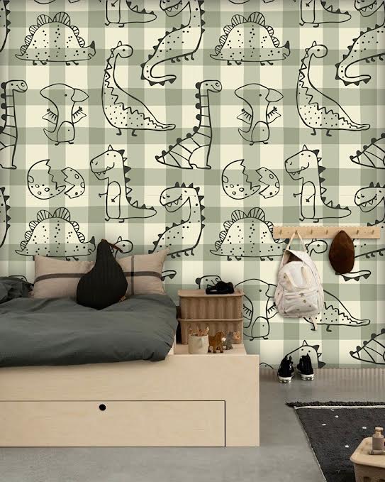 Papel Mural Dinos vichy verde