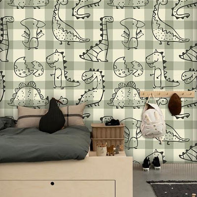 Papel Mural Dinos vichy verde