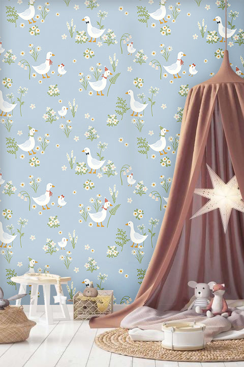 Papel Mural Patito y flores