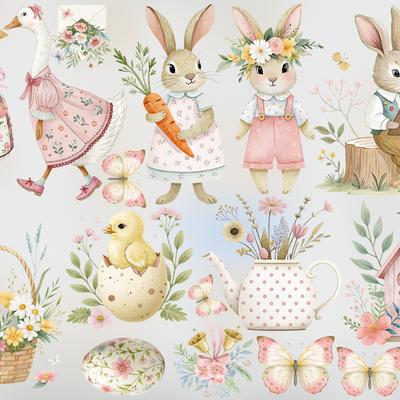 Set de estampados textil "Granja rosa".