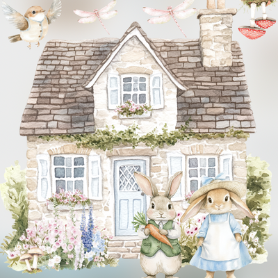 Set de estampados textil "Casa y conejo"