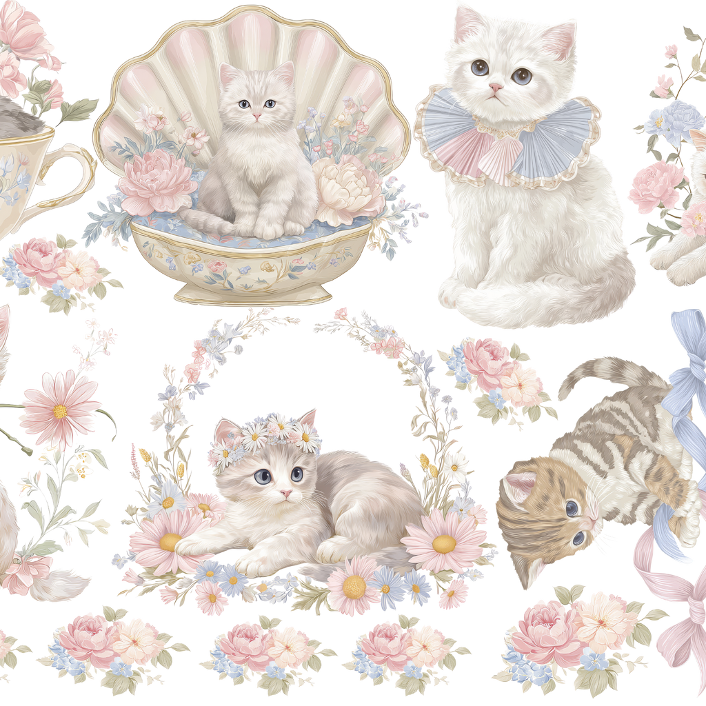 Set de estampados objetos "Gatitos románticos".