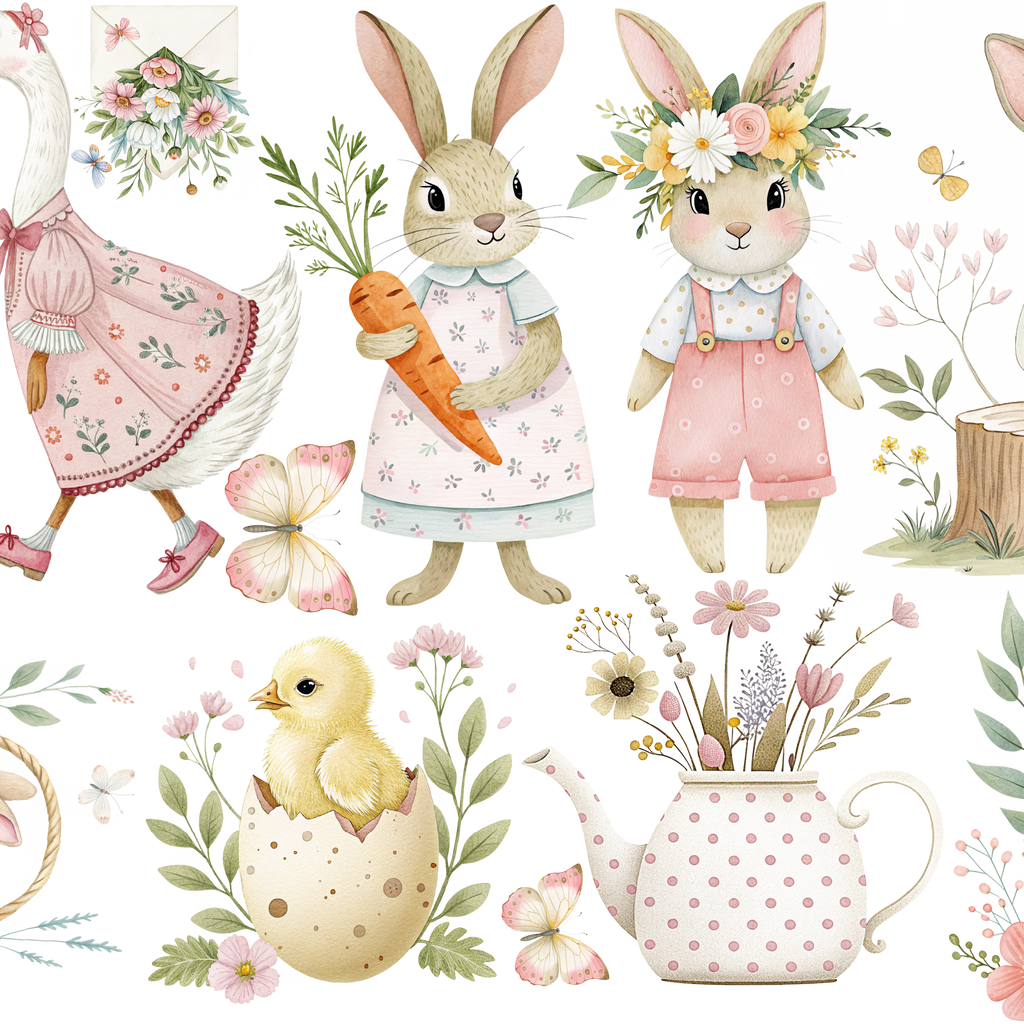 Set de estampados objetos "Granja rosa".