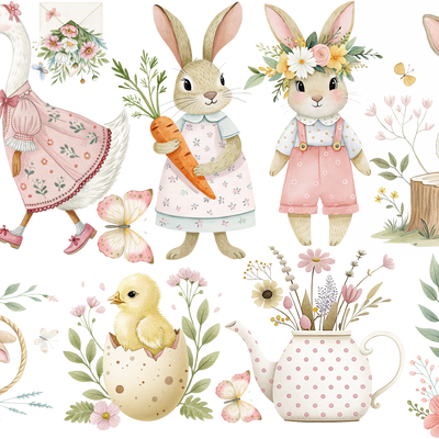 Set de estampados objetos "Granja rosa".