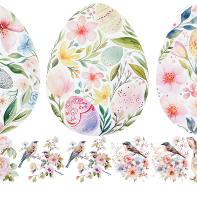 Set de estampados objetos "Huevitos y conejos".