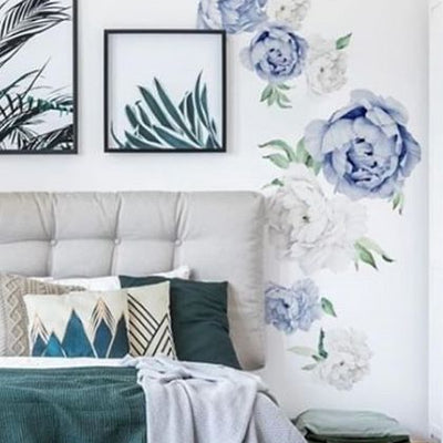 Set de Stickers Peonías azules y blancas