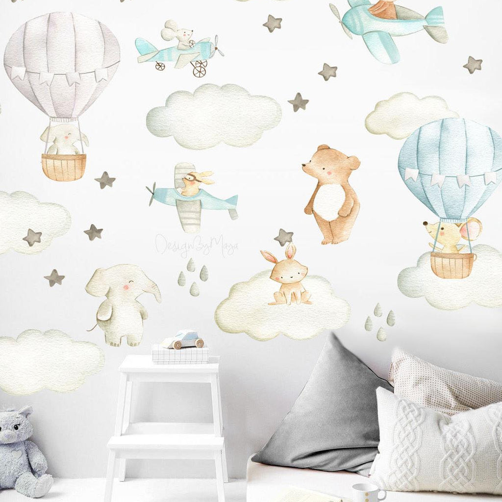 Set de Stickers Animales jugando en las nubes
