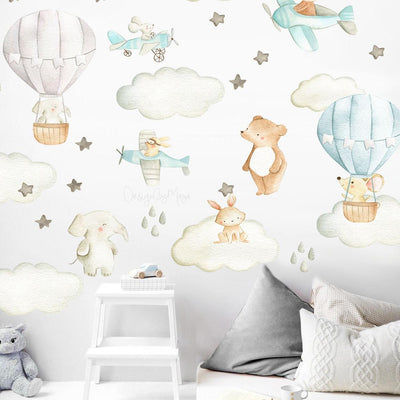 Set de Stickers Animales jugando en las nubes