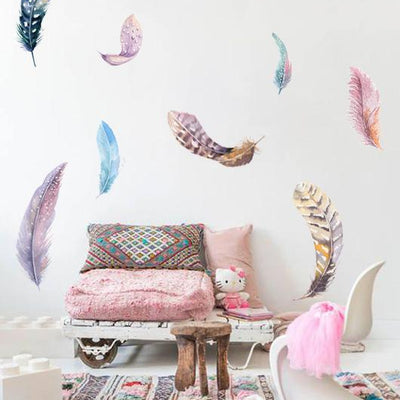 Set de Stickers 12 Plumas watercolor