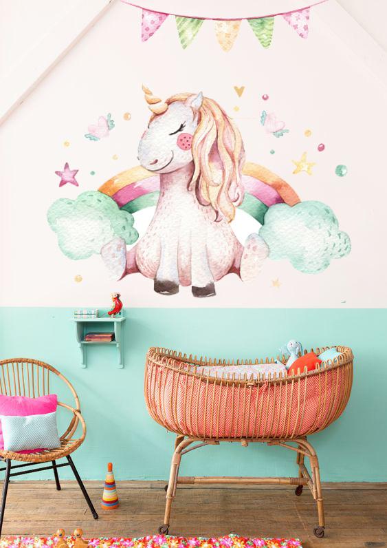 Unicornio fantasia watercolor + Banderín